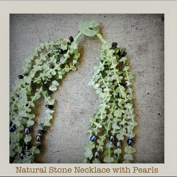 Natural Stone Necklace with Pearls - Picture 2 of 4